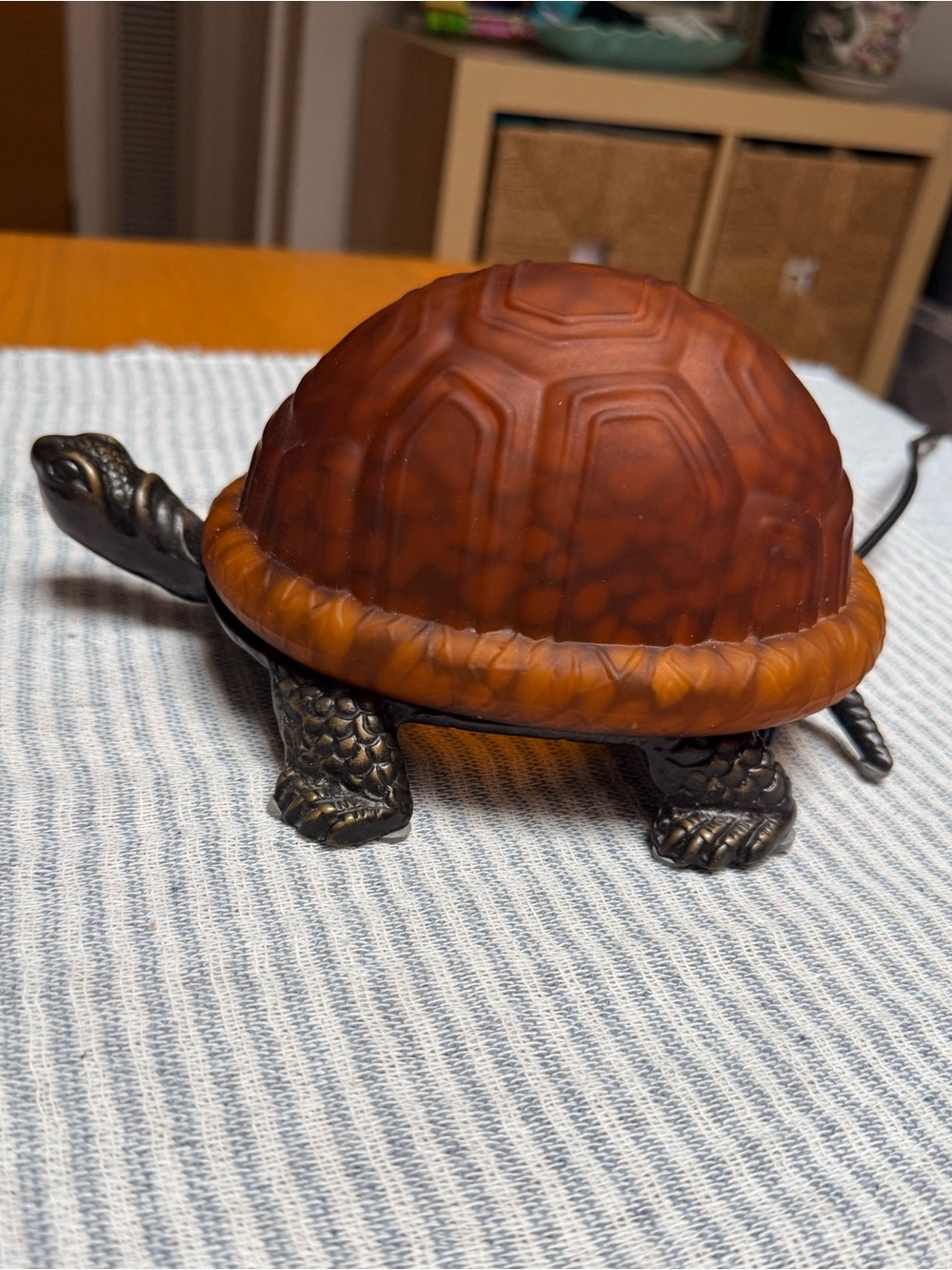 Vintage Tiffany Style Amber Stained Glass Turtle Lamp Accent Night Light